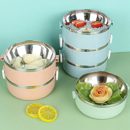 Multi-layer Thermal Lunch Box Stackable Round Metal Stainless Steel container
