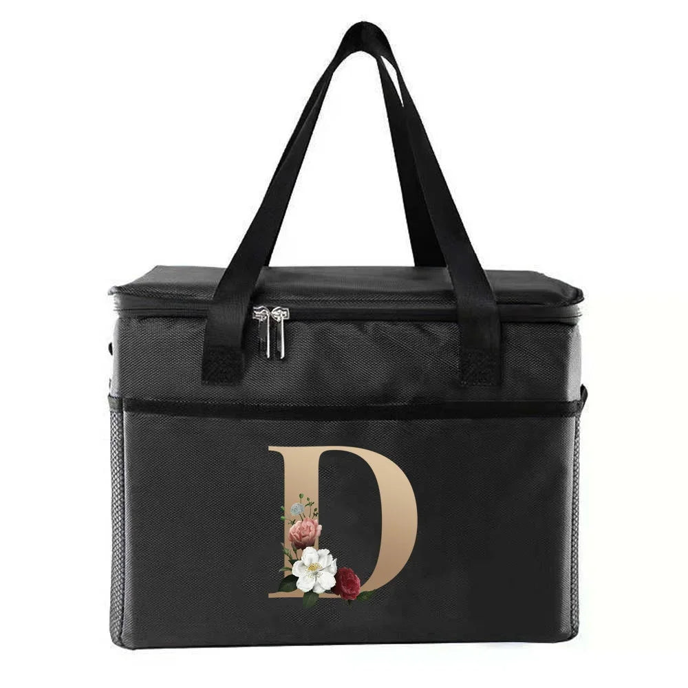 personalized gold letter printing picnic Bag Portable Lunch Bags Insulated Cooler Bag
