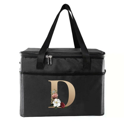 personalized gold letter printing picnic Bag Portable Lunch Bags Insulated Cooler Bag