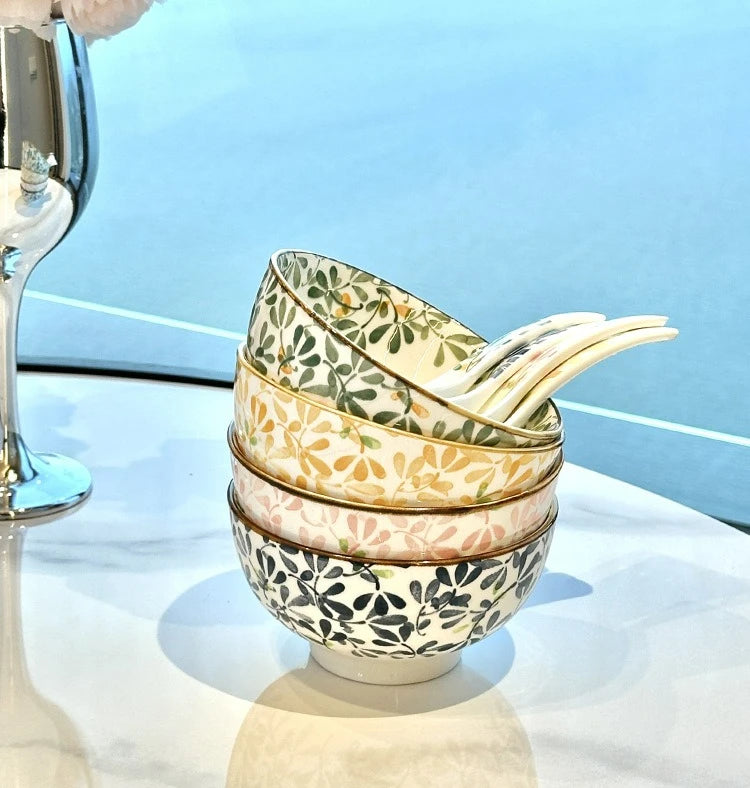 Beautiful vintage floral Hand-Painted Ceramic Bowl with gold rim