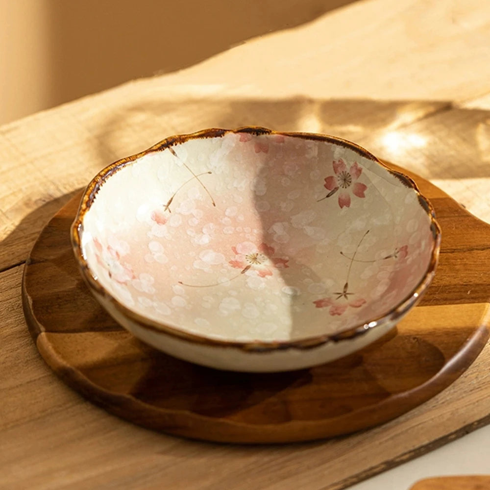 Beautiful Ceramic Pottery Bowl – Floral Rustic Pattern with Handle (7.5 Inch)