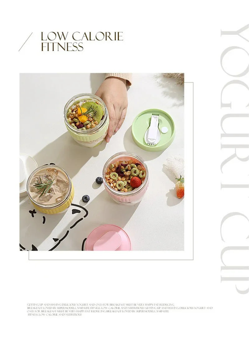 Portable Breakfast Cup with Spoon — Oatmeal, Cereal, Yogurt- On-the-Go Food Container