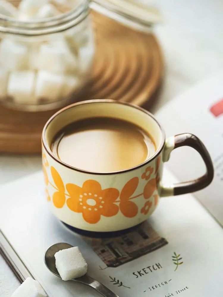 300ml Floral Geometric Retro Style Ceramic Coffee Mug