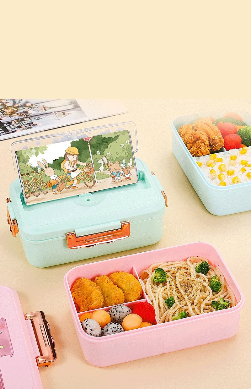 Cute Kids Lunch Box with multiple Compartments and cutlery set