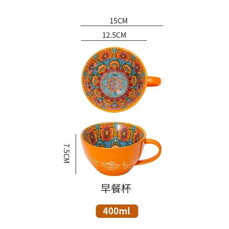 Unique Bohemian Pattern Ceramic Cup – Large 400ml Capacity