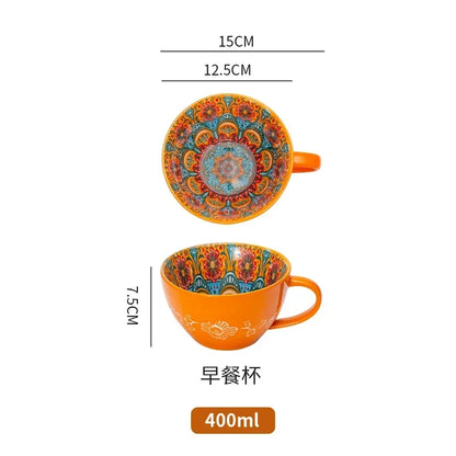 Unique Bohemian Pattern Ceramic Cup – Large 400ml Capacity
