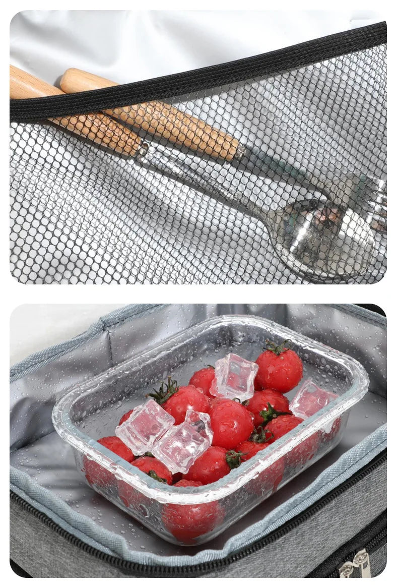 Double Layers Large Capacity Lunch Bag Thermal Insulation Picnic Bag With Shoulder Strap