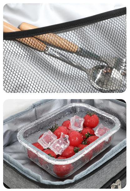 Double Layers Large Capacity Lunch Bag Thermal Insulation Picnic Bag With Shoulder Strap