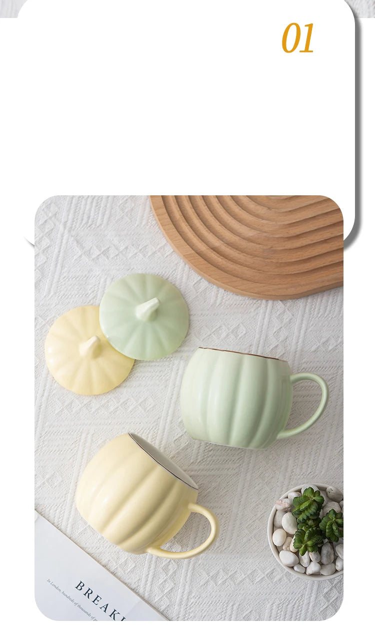 400ml Pumpkin Shape Mug with Lid – Multi-Purpose Pastel Ceramic Cup