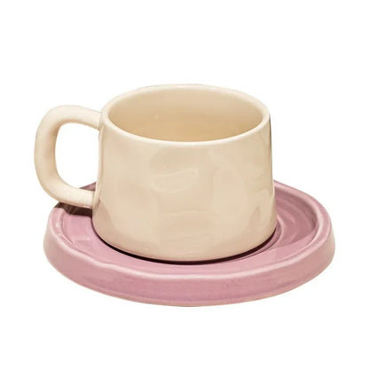 300ML Ceramic Coffee Mug with Saucer Set – Elegant Design in 3 Colors