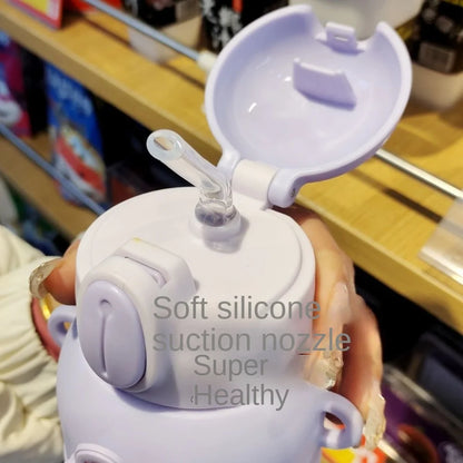 600ML Cute Cartoon Water Bottle with build-in Straw