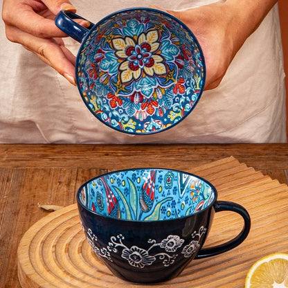 Unique Bohemian Pattern Ceramic Cup – Large 400ml Capacity