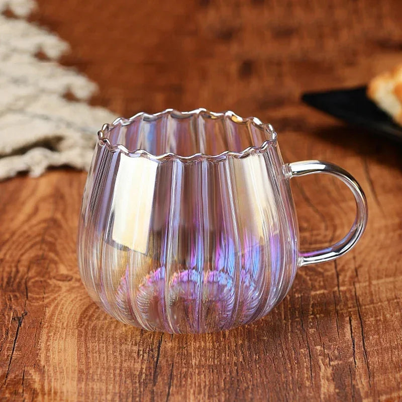 400ml High Borosilicate Glass Cup – Creative Striped Pumpkin-Shaped Mug