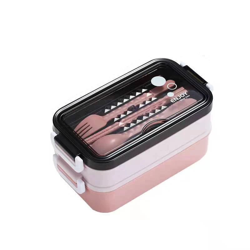Double-layer Lunch Box With Fork Chopsticks And Spoon 1400ml