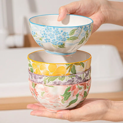 Hand-Painted floral design Ceramic - soup - snack- dessert Bowl