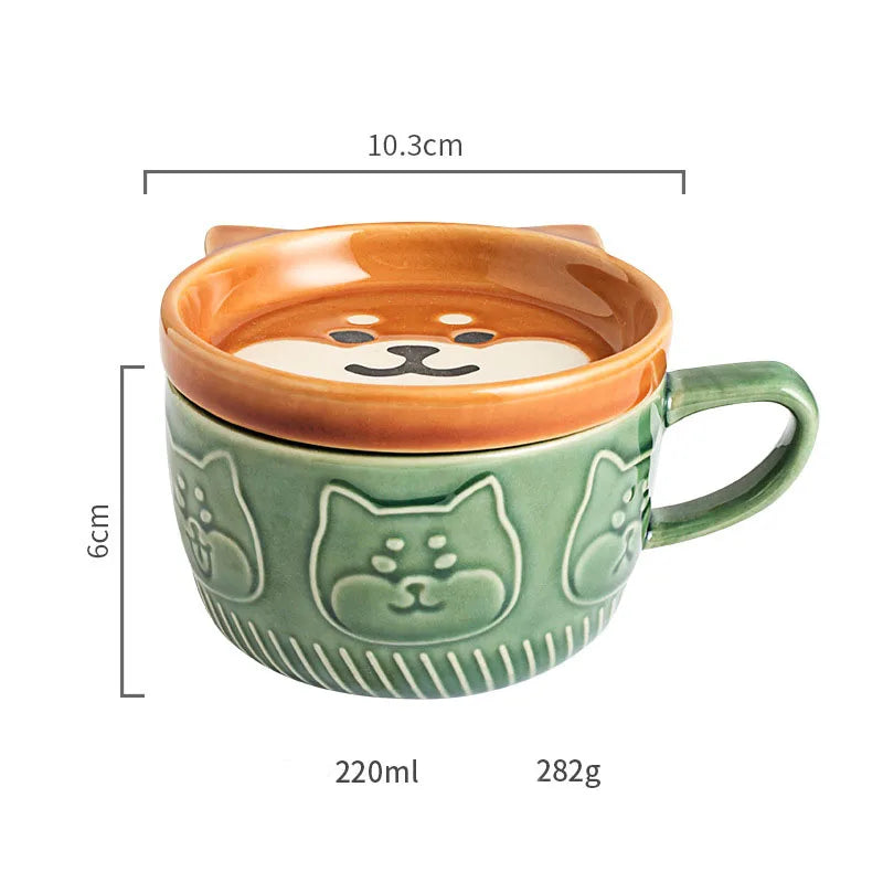 Japanese Cartoon Cat Coffee Cup with Cover – 300ml Ceramic Mug