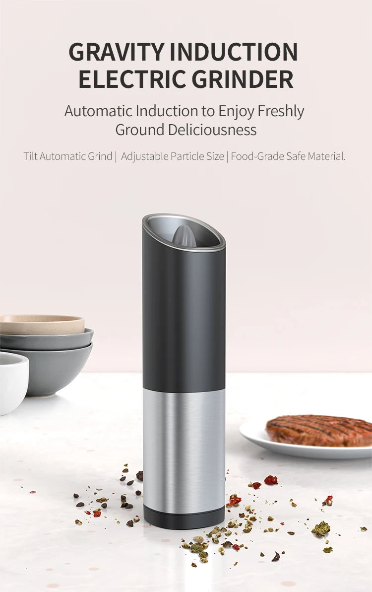 Electric Salt & Pepper Grinder – Gravity Automatic Spice Mill with LED Light