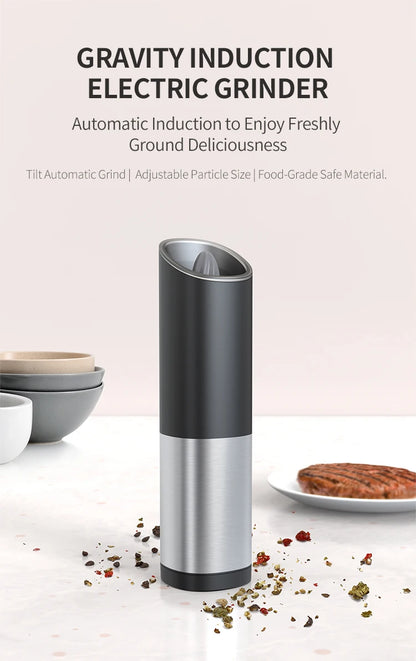 Electric Salt & Pepper Grinder – Gravity Automatic Spice Mill with LED Light