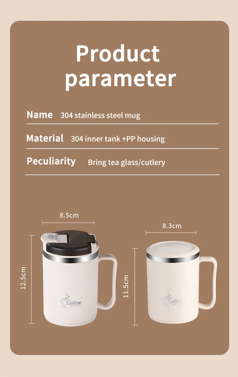 Double-Wall Thermal Coffee Cup With Strainer&Spoon Portable Leak Proof Coffee Mug