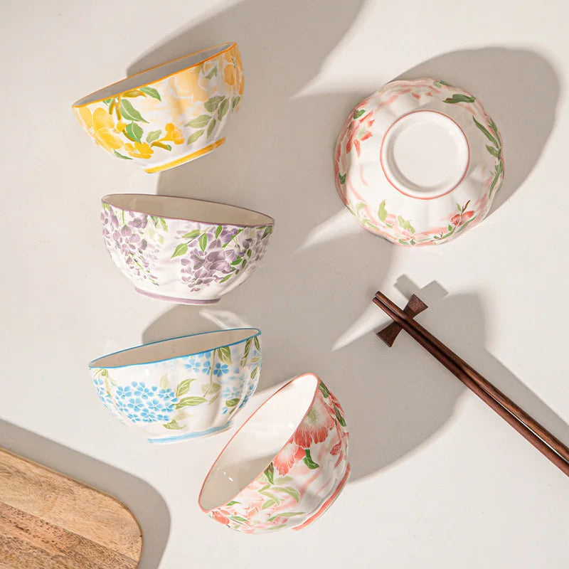 Hand-Painted floral design Ceramic - soup - snack- dessert Bowl