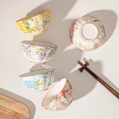 Hand-Painted floral design Ceramic - soup - snack- dessert Bowl