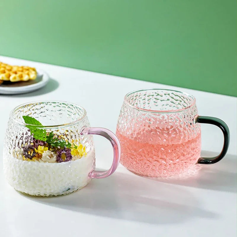 400ml Hammer Pattern Air Bubble Glass Cup – Color Handle