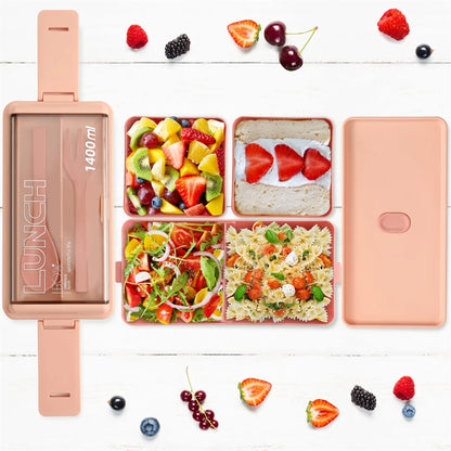Double Layer Portable Lunch Box With Fork and Spoon