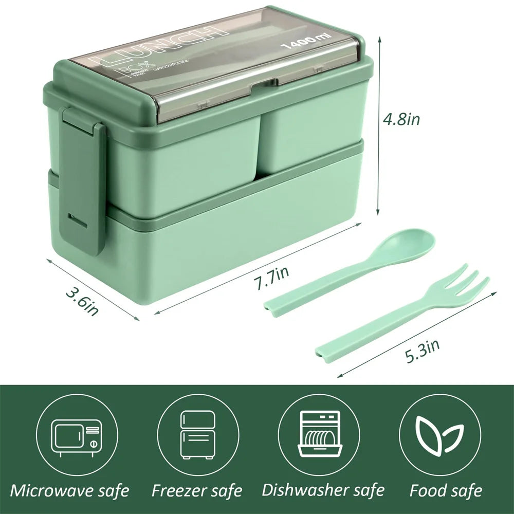Double Layer Portable Lunch Box With Fork and Spoon