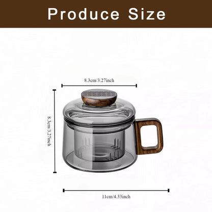 200ml Wooden Handle Glass Tea Cup with Lid & Filter – Heat-Resistant Glass Teacup with Tea Strainer