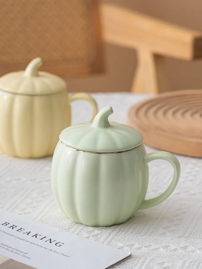400ml Pumpkin Shape Mug with Lid – Multi-Purpose Pastel Ceramic Cup