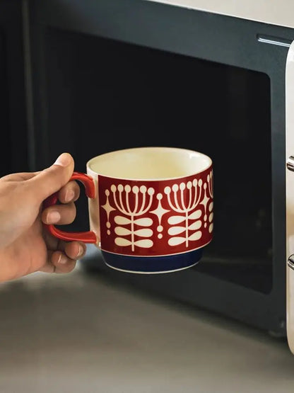 300ml Floral Geometric Retro Style Ceramic Coffee Mug