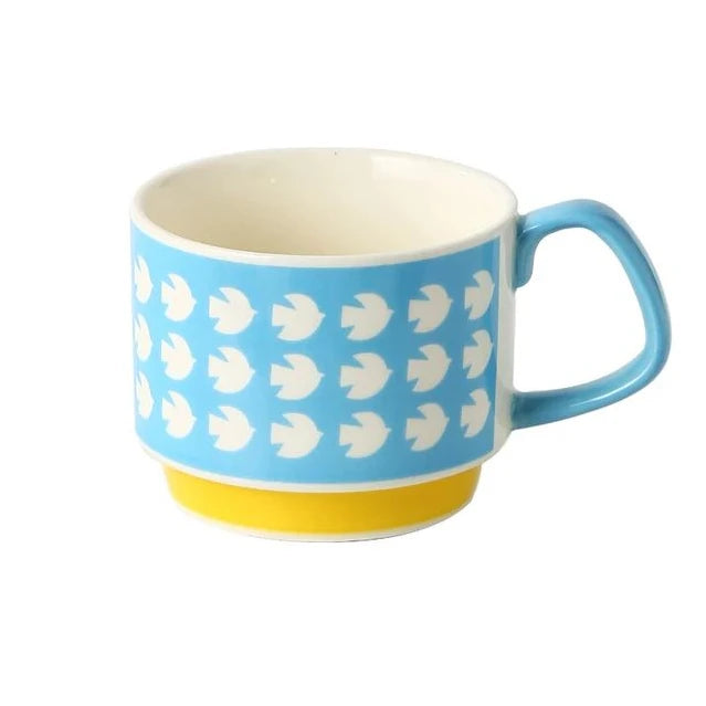 300ml Floral Geometric Retro Style Ceramic Coffee Mug