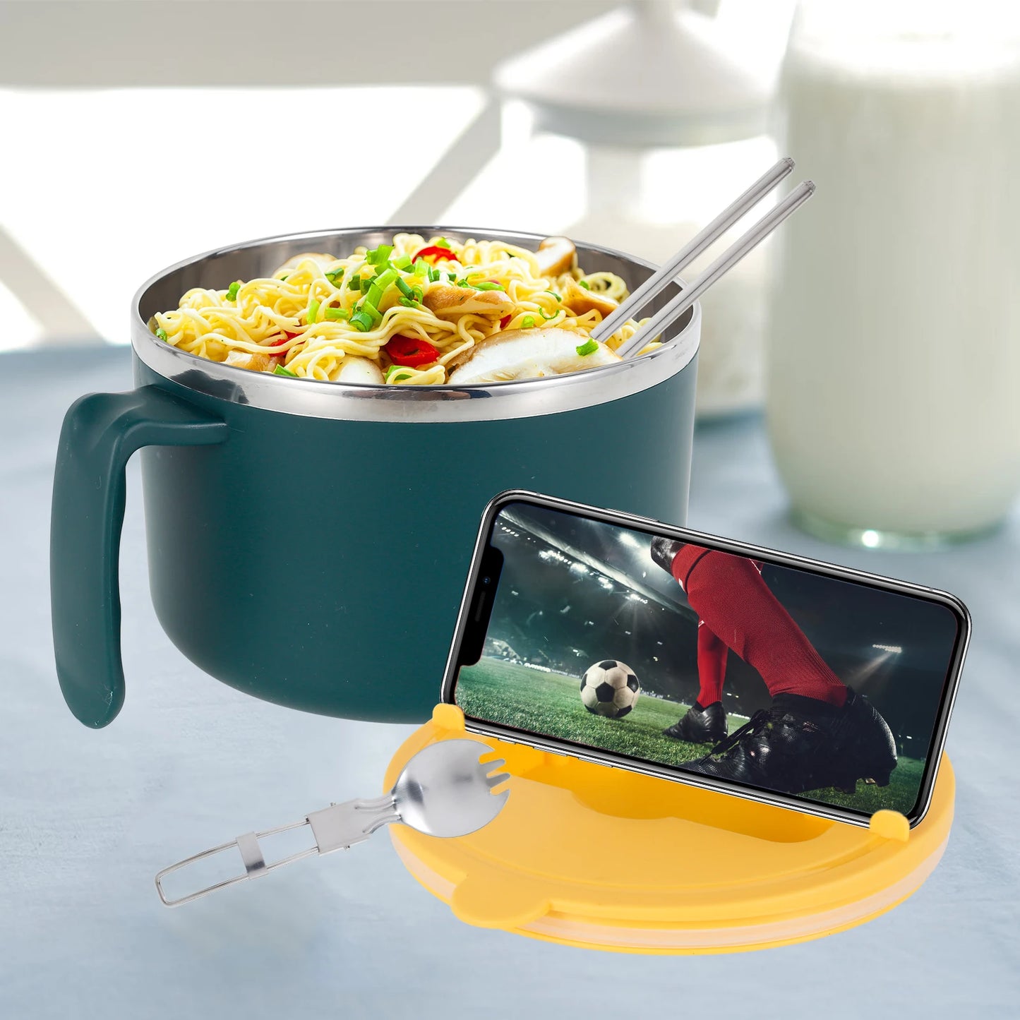 Microwave Ramen Noodle Bowl with Spoon Chopsticks BPA Free Ramen Cooker Bowl