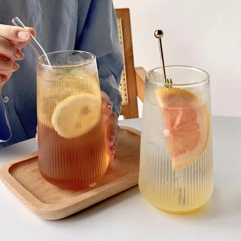 500ml Simple Stripe Glass Cup – Elegant Drinking Glassware for Hot & Cold Beverages