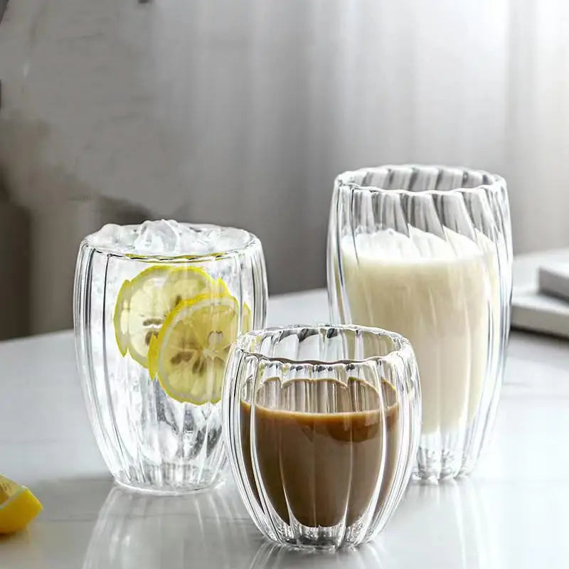 Stripe Coffee & Tea Mug – Double Wall Borosilicate Glass Cup