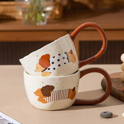 300ML Ceramic Mug – Coffee & Tea Cup with dog pattern design and Unique Handle