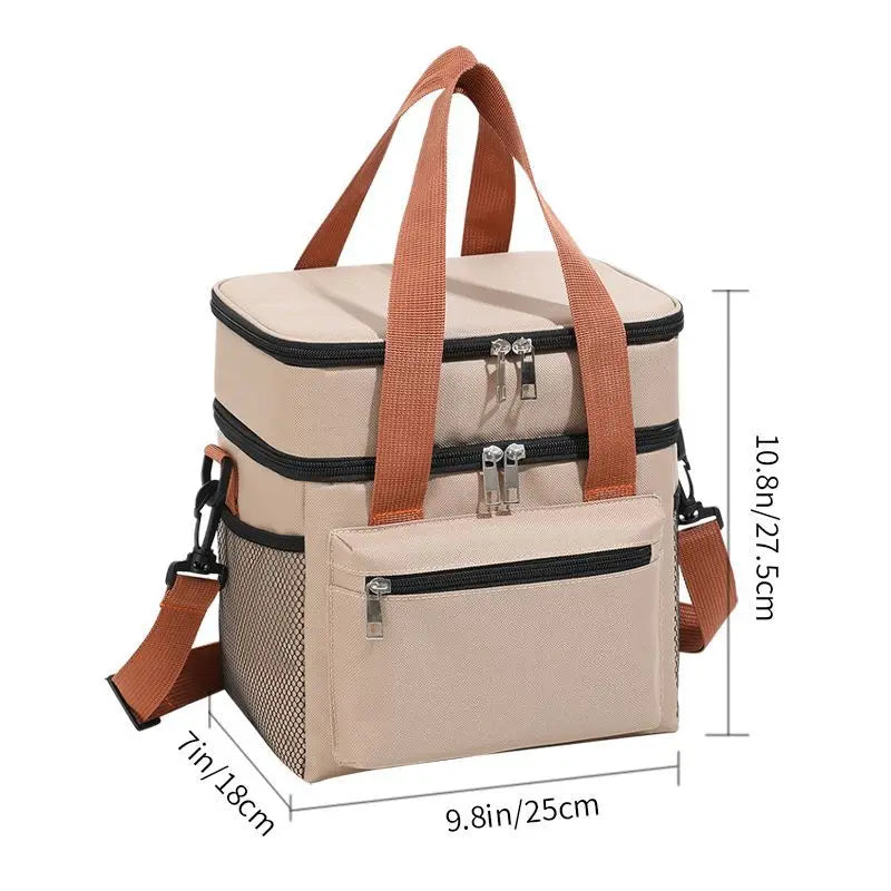 Double Layers Large Capacity Lunch Bag Thermal Insulation Picnic Bag With Shoulder Strap