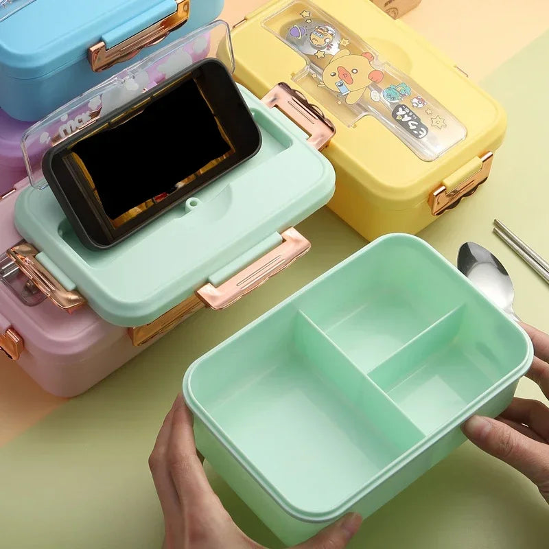 Cute Kids Lunch Box with multiple Compartments and cutlery set