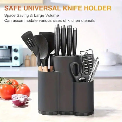 Three In One Universal Knife Holder Kitchen Rack Black
