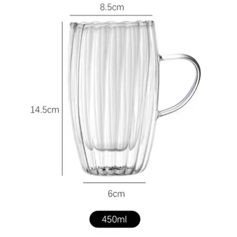 Stripe Coffee & Tea Mug – Double Wall Borosilicate Glass Cup