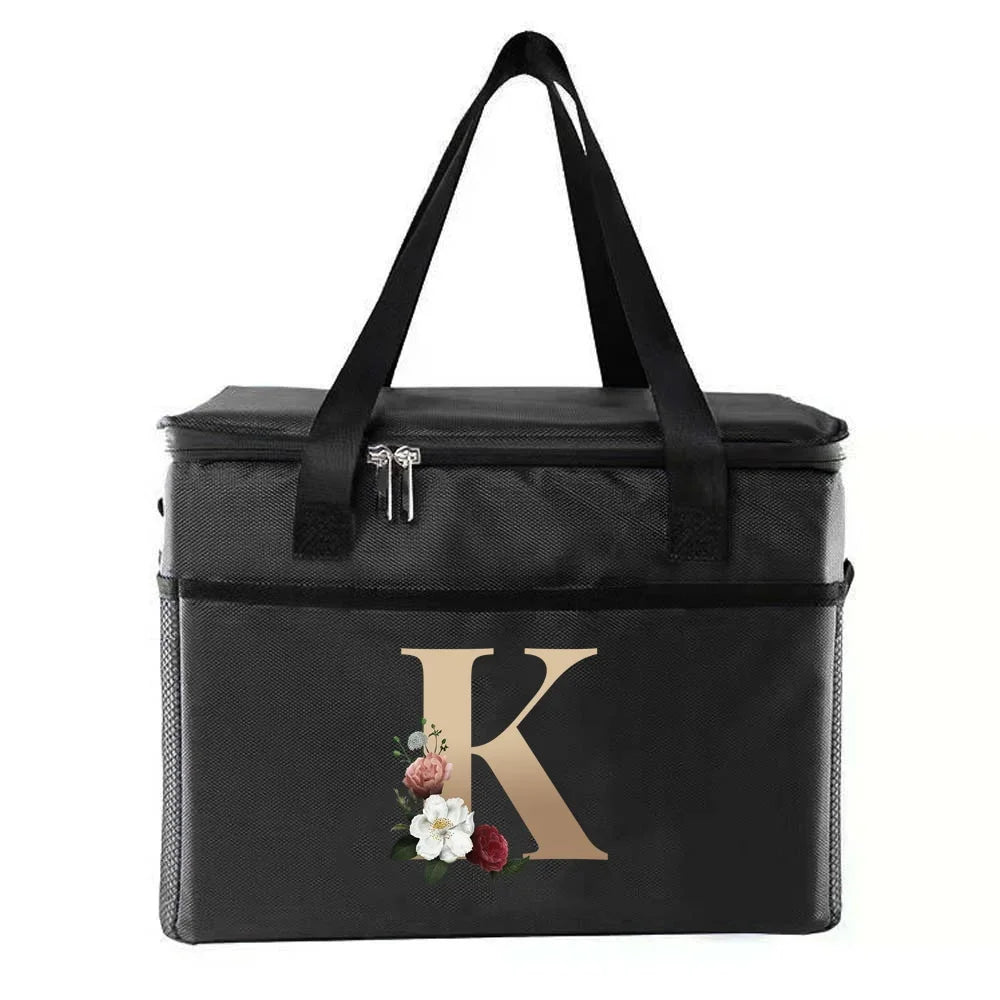 personalized gold letter printing picnic Bag Portable Lunch Bags Insulated Cooler Bag