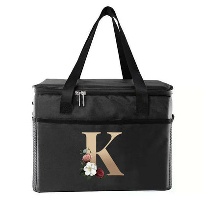 personalized gold letter printing picnic Bag Portable Lunch Bags Insulated Cooler Bag