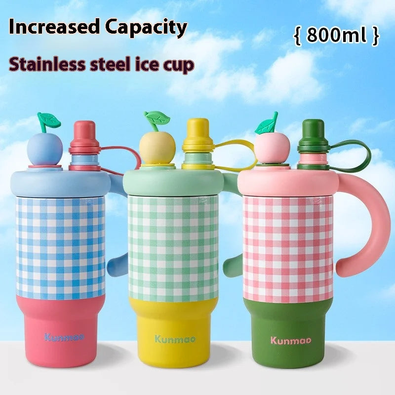2025 New Extra large 800ML Insulated Thermos Travel Coffee Cup with Built-in Tea Container & Straw