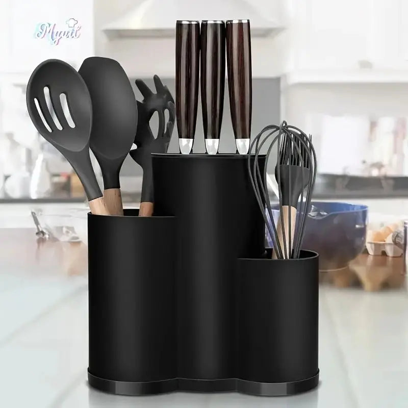 Three In One Universal Knife Holder Kitchen Rack Black