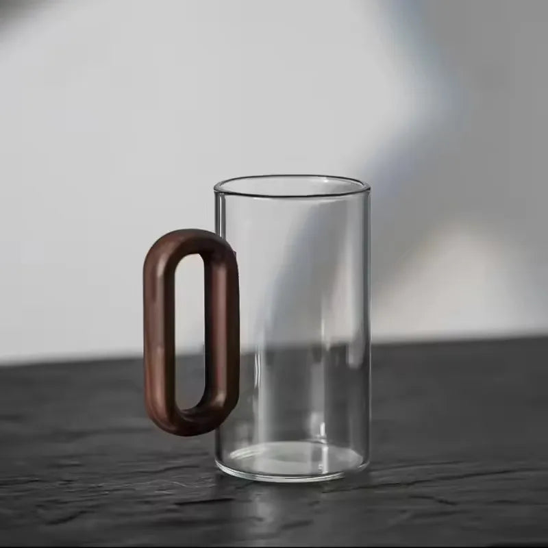2/4/6PCS Luxury Transparent Black Glass Mug Set with Wooden Handle