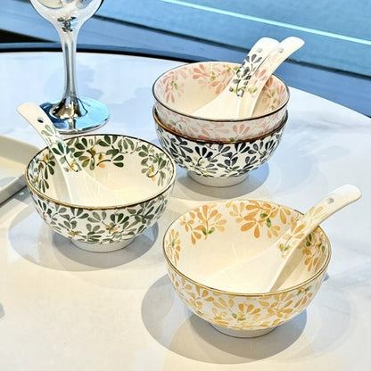 Beautiful vintage floral Hand-Painted Ceramic Bowl with gold rim