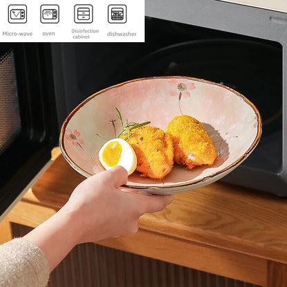 Beautiful Ceramic Pottery Bowl – Floral Rustic Pattern with Handle (7.5 Inch)