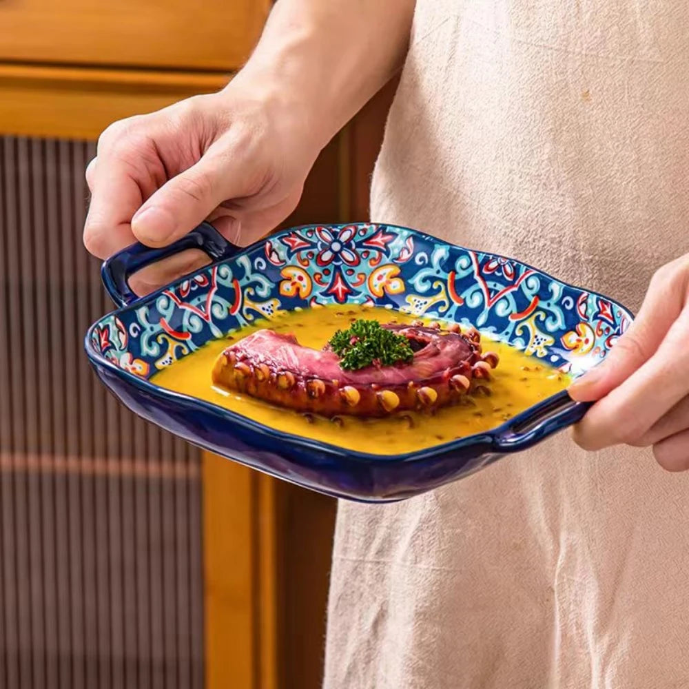 Bohemian Style Ceramic Plate – 9 Inch Pasta, Salad & Food Dish