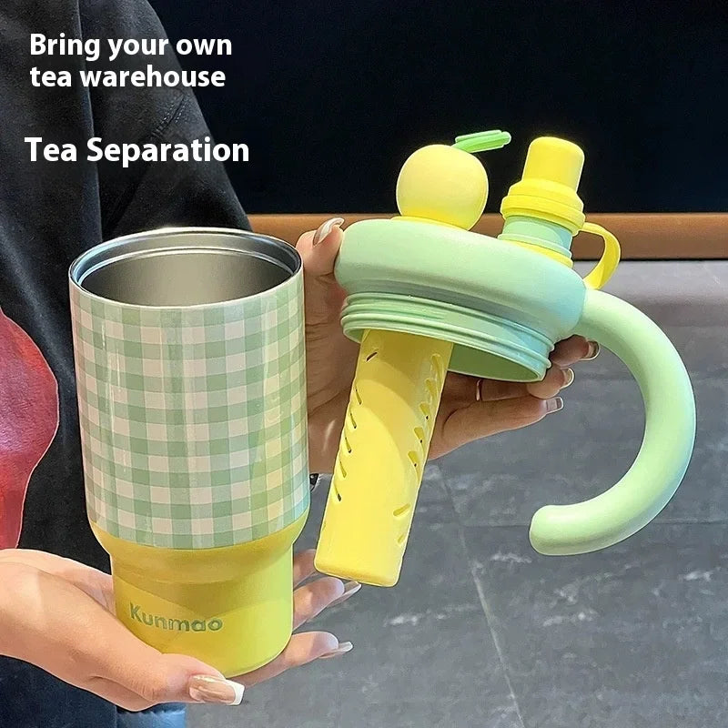 2025 New Extra large 800ML Insulated Thermos Travel Coffee Cup with Built-in Tea Container & Straw