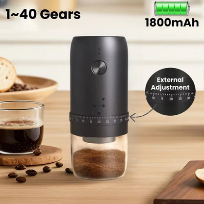 Portable Electric Coffee Bean Grinder – 40 Gears Adjustable, Rechargeable & Powerful